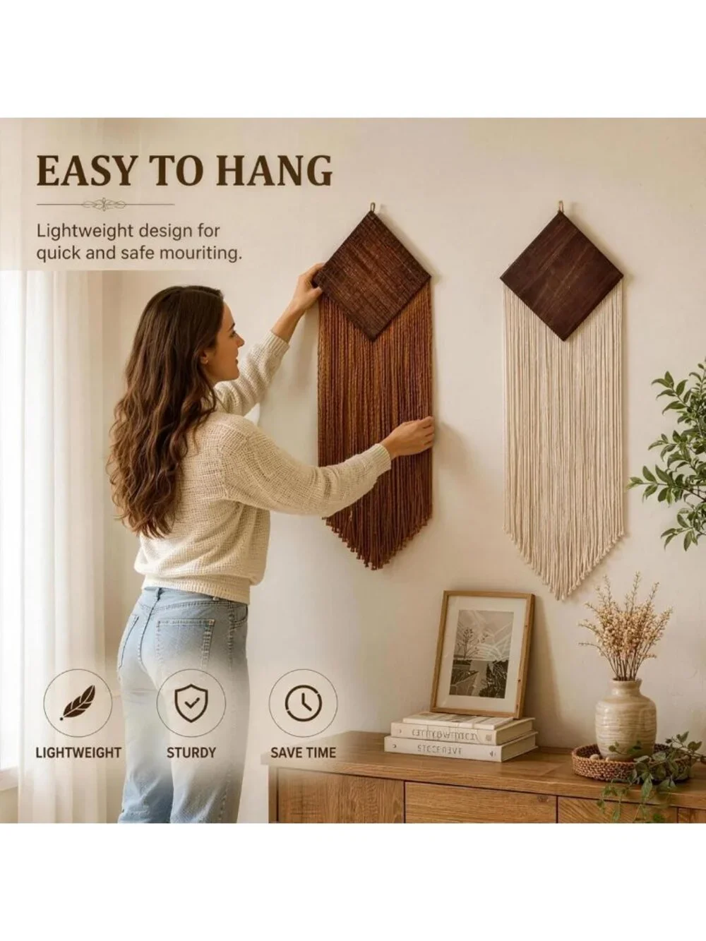 Boho Macrame Wall Art Decor - 2 Pcs Woven Tassel Hanging for Living Room